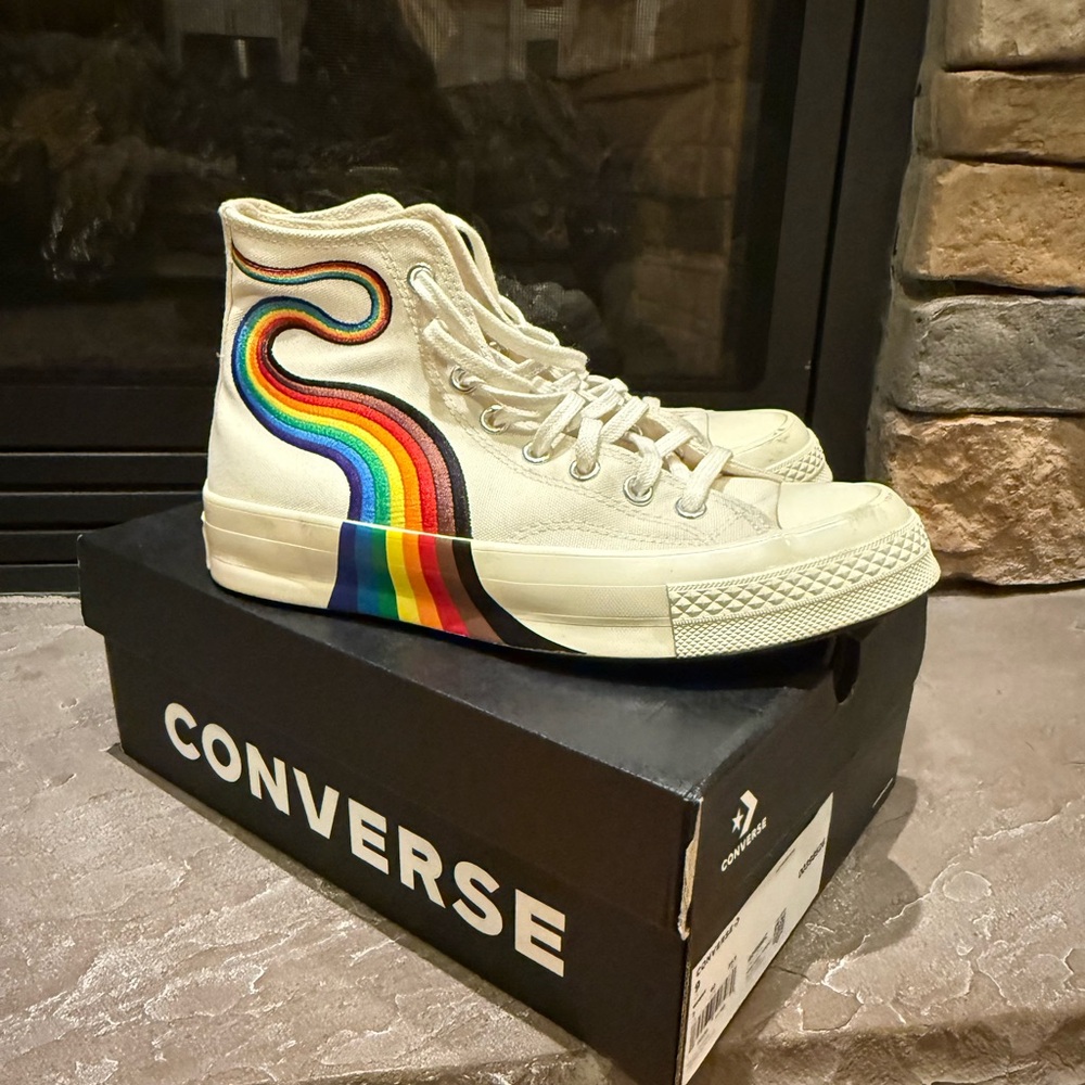 Converse High-Top Sneakers - Cream with Pride Design